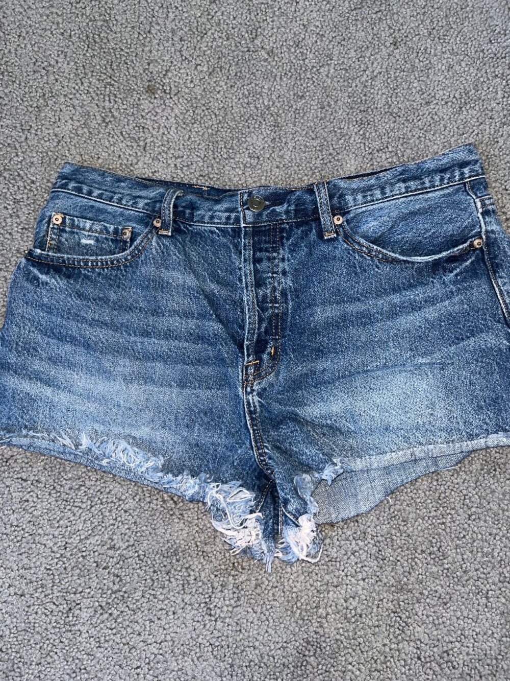 PISTOLA BLUE DENIM JEAN SHORTS - JORTS - 100% COTTON - NO STRETCH - FRAYED - 31